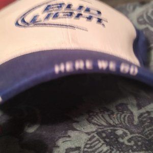 Bud Light Hat Cap Anheuser Busch Here We Go Blue White Vintage NEW Never Worn